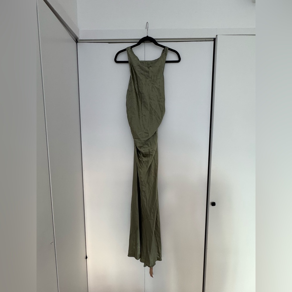 Reformation NWT Casette Silk Dress Size 12 in Artichoke - Picture 6 of 14
